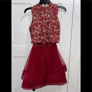 Two Piece Ruby Red Homecoming Dress